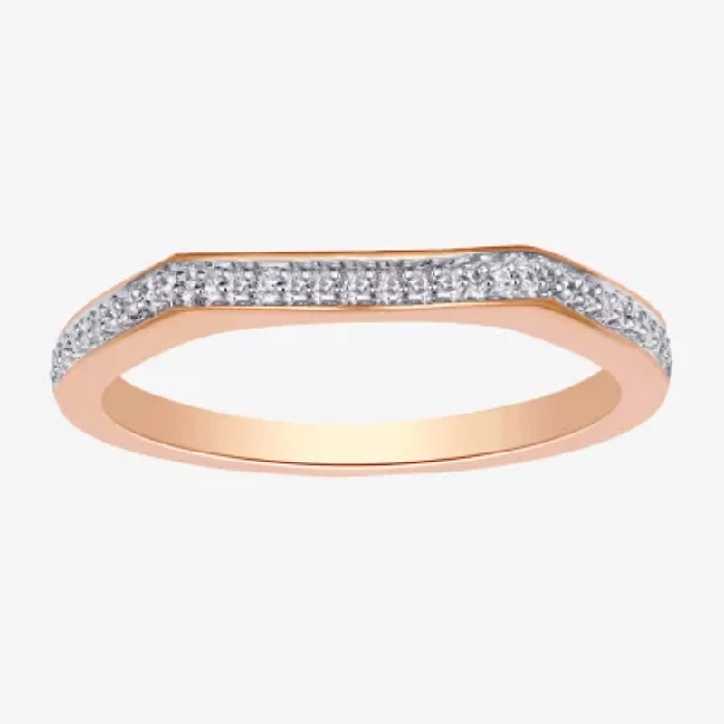 Surrounded by Love Womens 2MM Diamond Accent Natural White 14K Rose Gold Over Silver Sterling Wedding Band