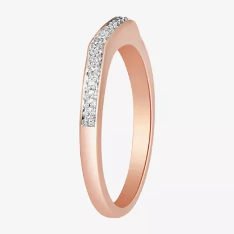 Surrounded by Love Womens 2MM Diamond Accent Natural White 14K Rose Gold Over Silver Sterling Wedding Band