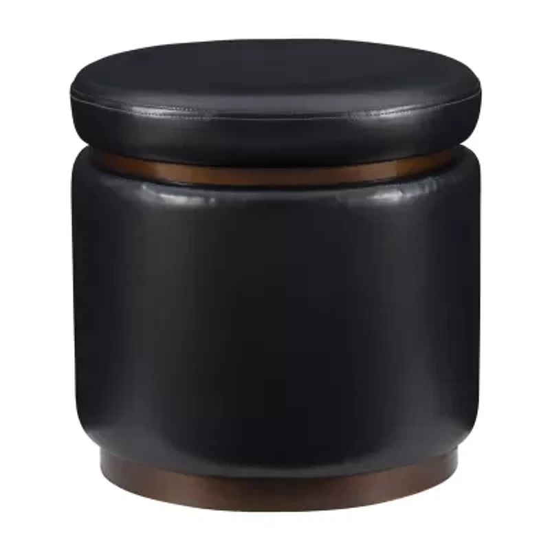 Berlinda Faux Leather Round Storage Ottoman