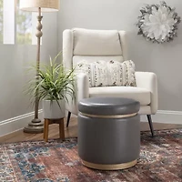 Berlinda Faux Leather Round Storage Ottoman
