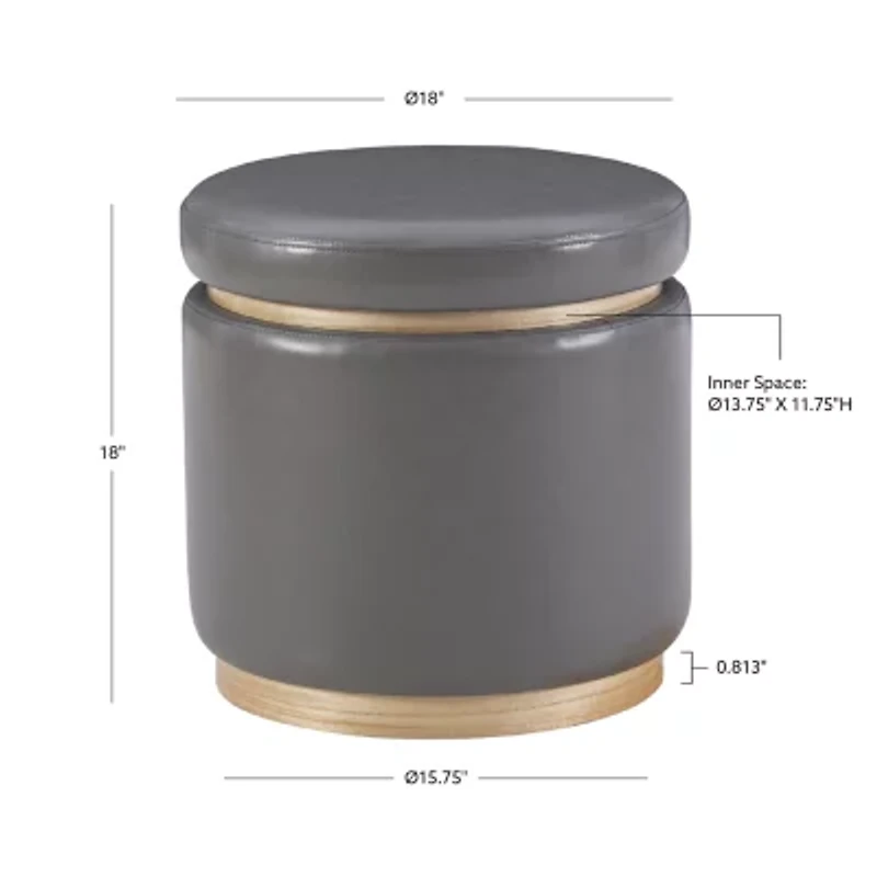 Berlinda Faux Leather Round Storage Ottoman