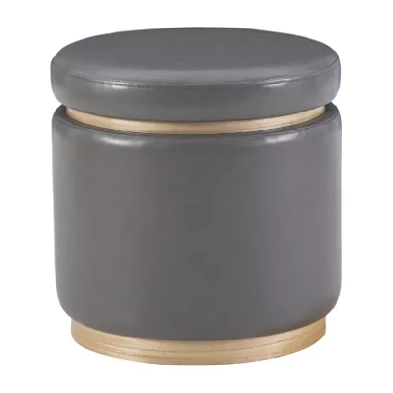 Berlinda Faux Leather Round Storage Ottoman