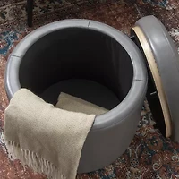 Berlinda Faux Leather Round Storage Ottoman