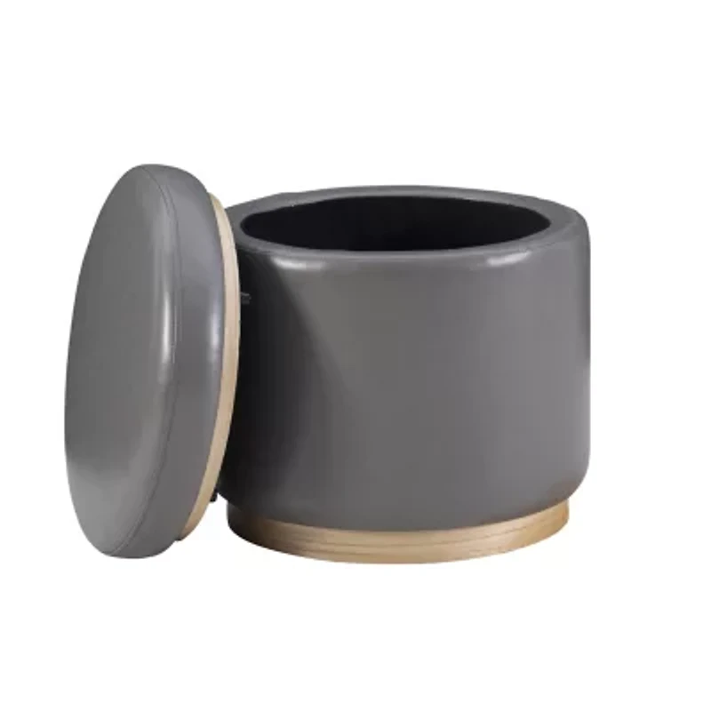 Berlinda Faux Leather Round Storage Ottoman