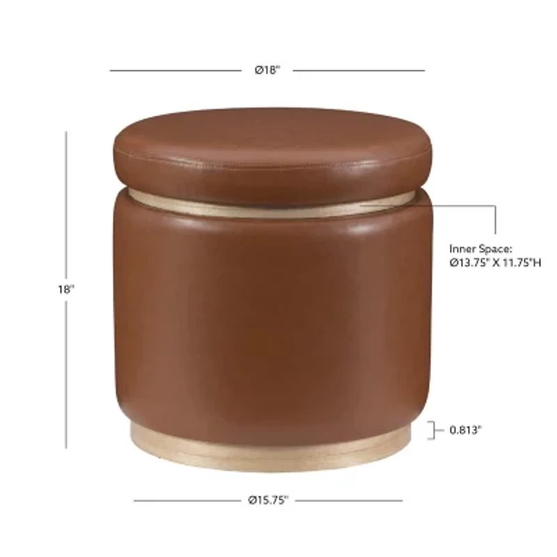Berlinda Faux Leather Round Storage Ottoman
