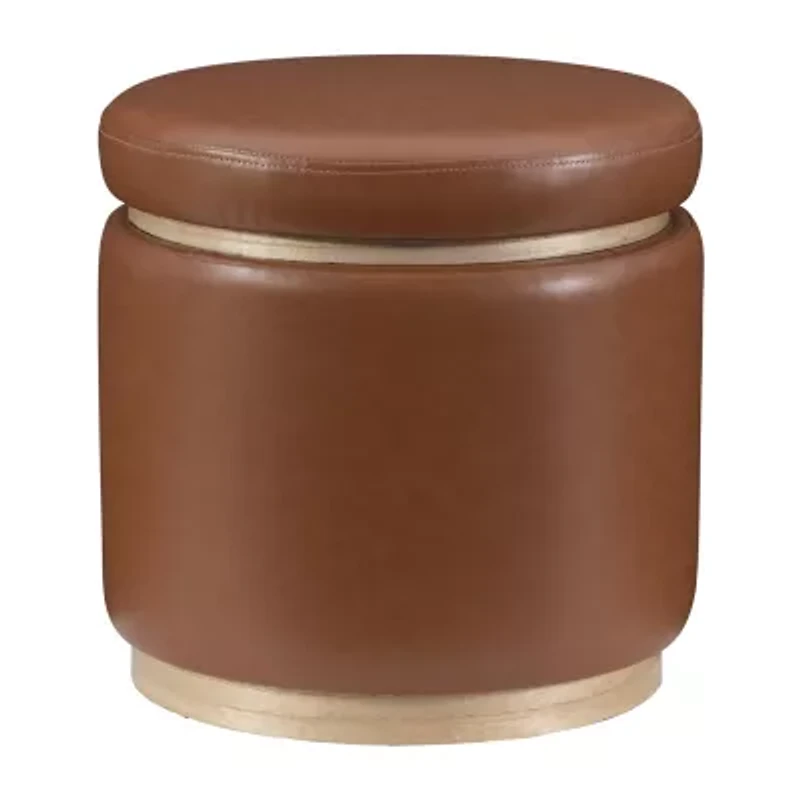 Berlinda Faux Leather Round Storage Ottoman