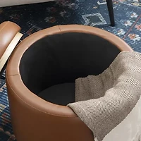 Berlinda Faux Leather Round Storage Ottoman