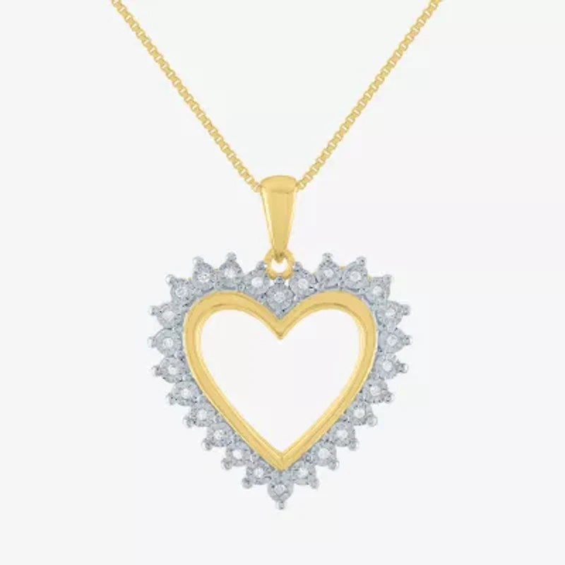 Womens 1/10 CT. T.W. Natural White Diamond 14K Gold Over Silver Heart 18 Inch Pendant Necklace
