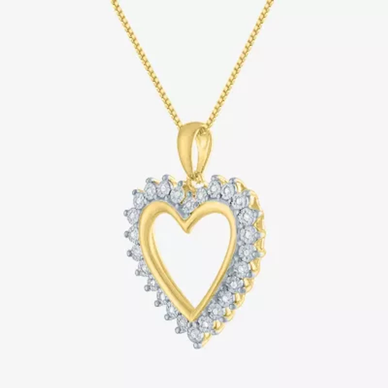 Womens 1/10 CT. T.W. Natural White Diamond 14K Gold Over Silver Heart 18 Inch Pendant Necklace