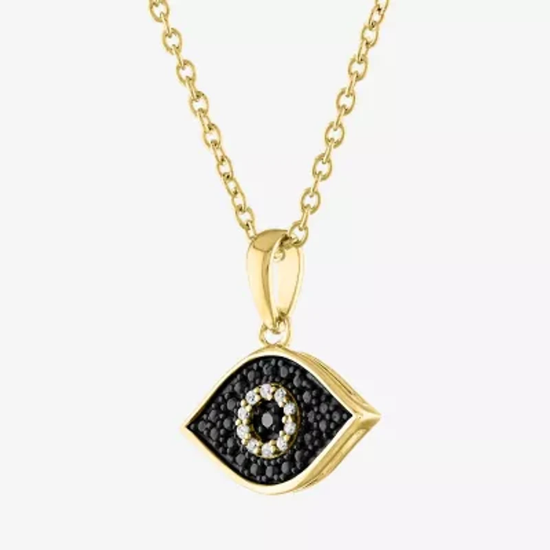 Diamond Accent Womens Diamond Accent Natural Black Diamond 14K Gold Over Silver Evil Eye 18 Inch Pendant Necklace