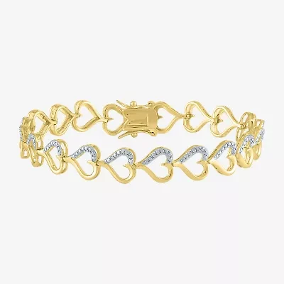 Womens 1/10 CT. T.W. Natural White Diamond 14K Gold Over Silver Heart 7.5 Inch Tennis Bracelet
