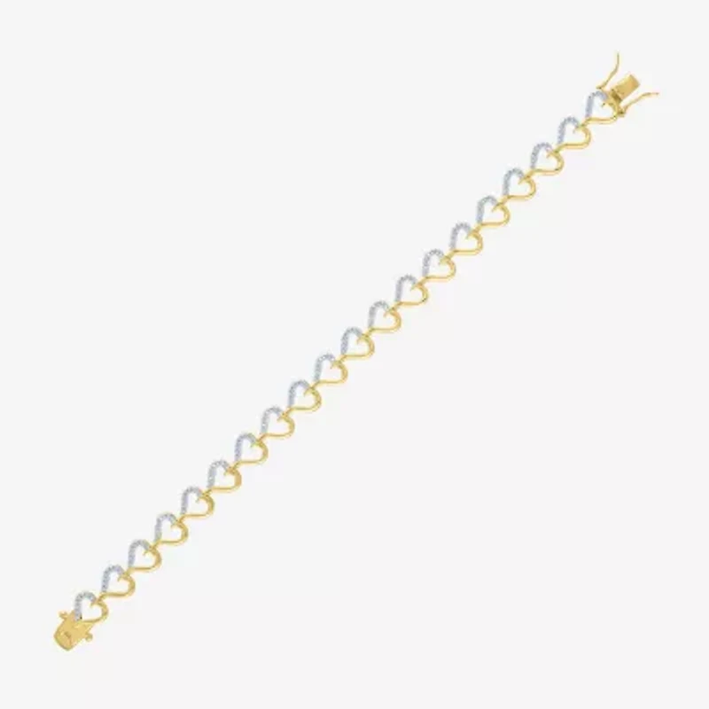 Womens 1/10 CT. T.W. Natural White Diamond 14K Gold Over Silver Heart 7.5 Inch Tennis Bracelet