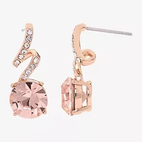 Sparkle Allure Womens Pink Crystal 18K Rose Gold Over Brass Round Drop Earrings