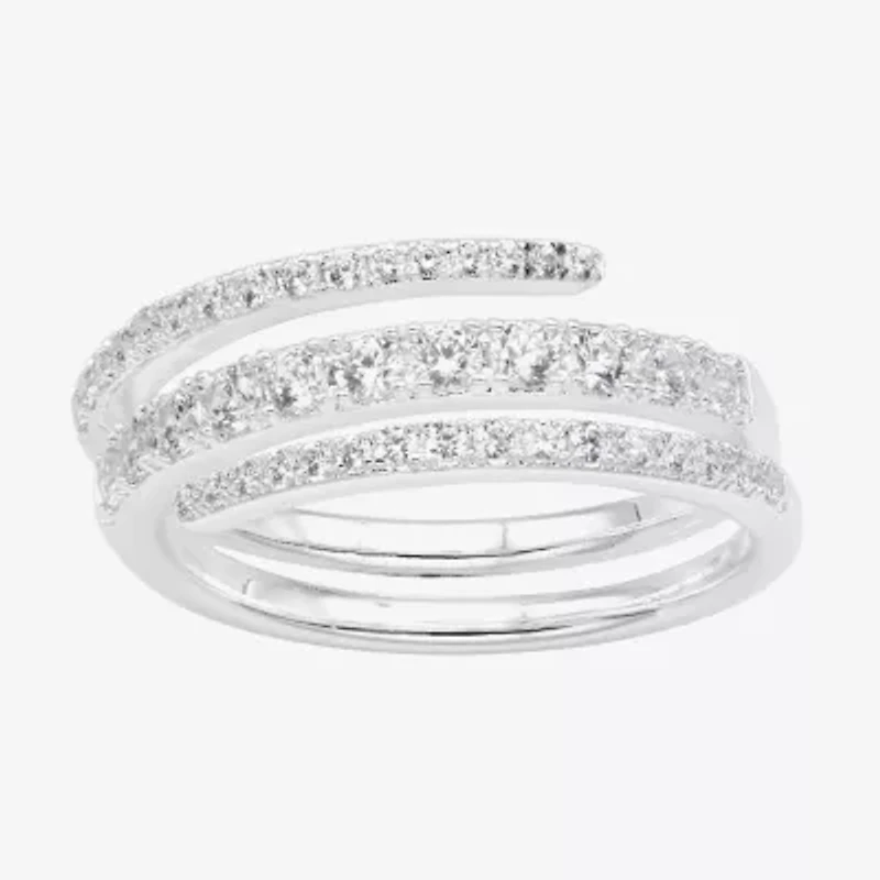 Sparkle Allure Womens 5MM Crystal Pure Silver Over Brass Bypass Band
