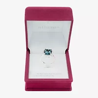 Sparkle Allure Womens Blue Crystal Pure Silver Over Brass Cushion Halo Cocktail Ring