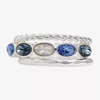 Sparkle Allure Womens Multi Color Crystal Pure Silver Over Brass Oval Delicate Ring Set