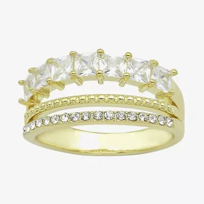 Sparkle Allure 3 Row Womens 2.5MM Cubic Zirconia 14K Gold Over Brass Band