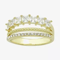 Sparkle Allure 3 Row Womens 2.5MM Cubic Zirconia 14K Gold Over Brass Band