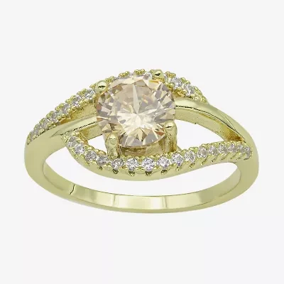 Sparkle Allure Womens Champagne Cubic Zirconia 14K Gold Over Brass Round Bypass  Cocktail Ring