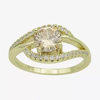 Sparkle Allure Womens Champagne Cubic Zirconia 14K Gold Over Brass Round Bypass  Cocktail Ring