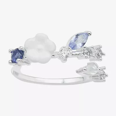 Sparkle Allure Womens Multi Color Crystal Pure Silver Over Brass Flower Bypass  Band