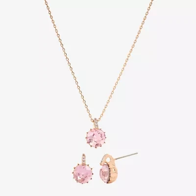 Sparkle Allure Pink Womens Pink Crystal 18K Rose Gold Over Brass Round 2-pc. Jewelry Set