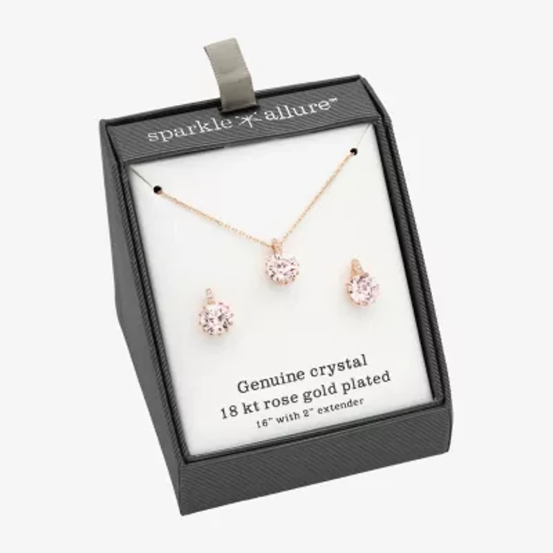 Sparkle Allure Pink Womens Pink Crystal 18K Rose Gold Over Brass Round 2-pc. Jewelry Set