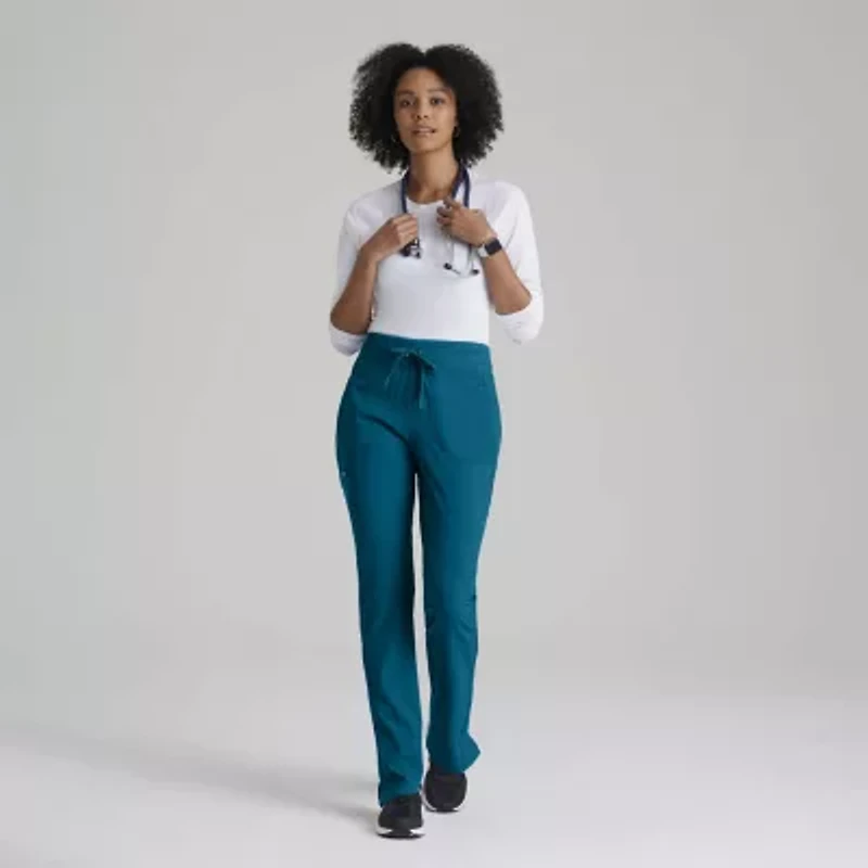 Barco One Bop597 Uplift 5-Pocket Mid-Rise Tapered Leg Womens Petite Moisture Wicking Scrub Pant