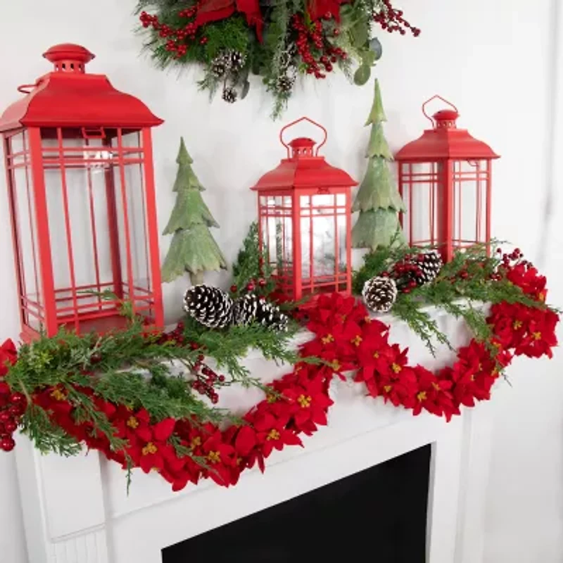 Northlight Red Poinsettia Floral Unlit Christmas Indoor Garland