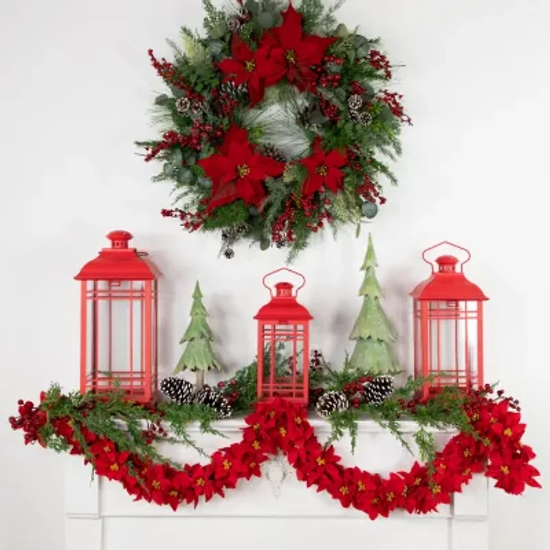 Northlight Red Poinsettia Floral Unlit Christmas Indoor Garland