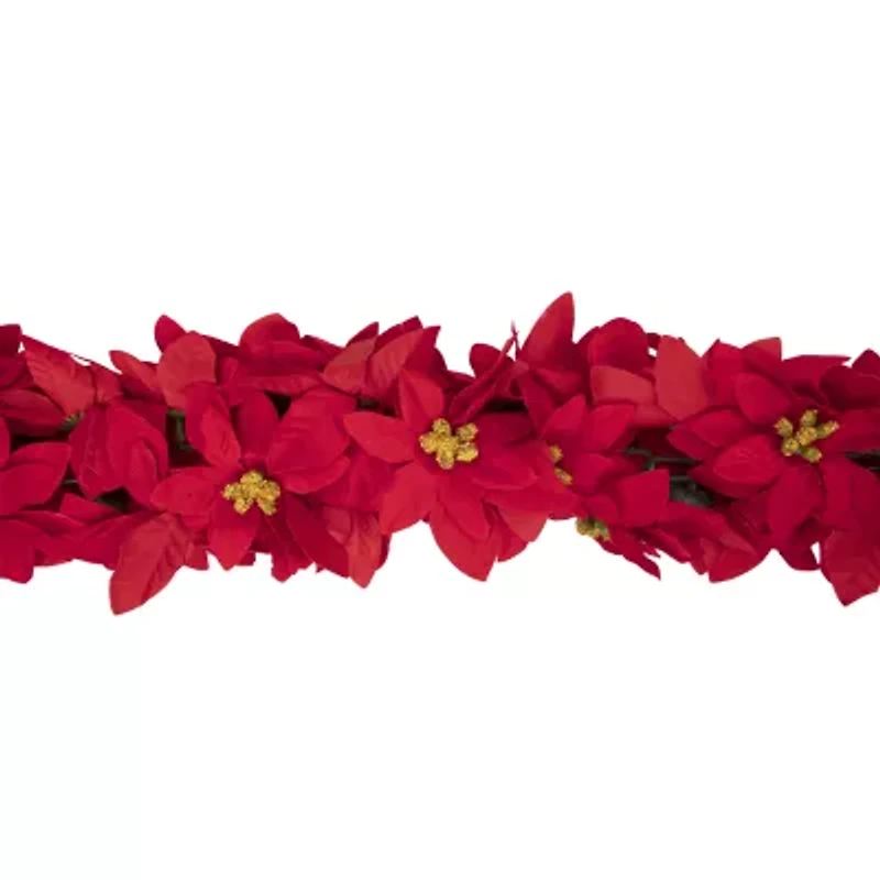 Northlight Red Poinsettia Floral Unlit Christmas Indoor Garland