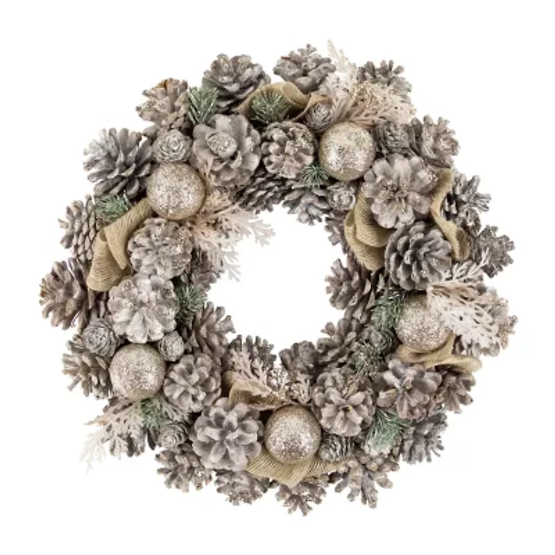 Northlight Glittered Pine And Burlap Bows Unlit Wreath