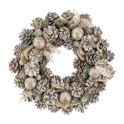 Northlight Glittered Pine And Burlap Bows Unlit Wreath