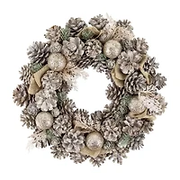 Northlight Glittered Pine And Burlap Bows Unlit Wreath