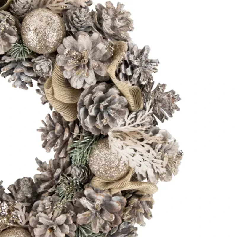 Northlight Glittered Pine And Burlap Bows Unlit Wreath
