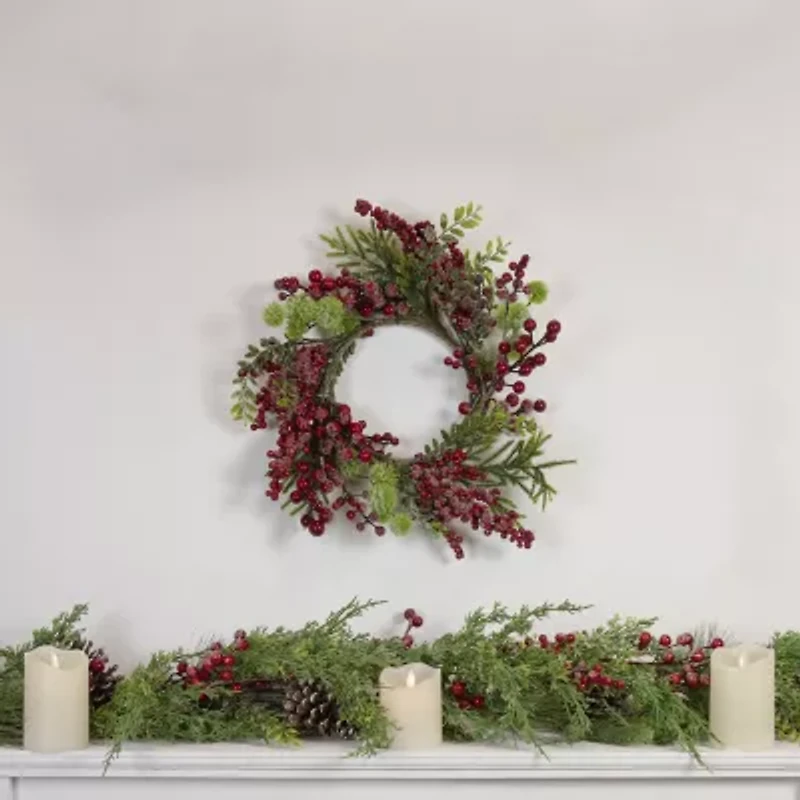 Northlight Frosted Red Berry And Pine Unlit Wreath