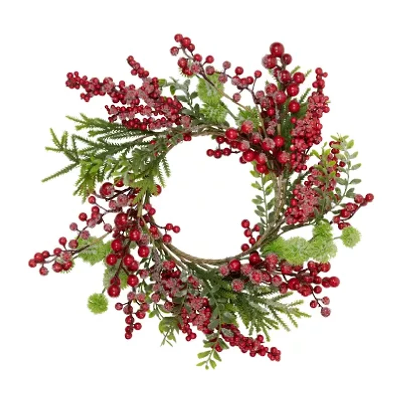 Northlight Frosted Red Berry And Pine Unlit Wreath