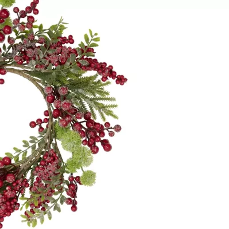 Northlight Frosted Red Berry And Pine Unlit Wreath