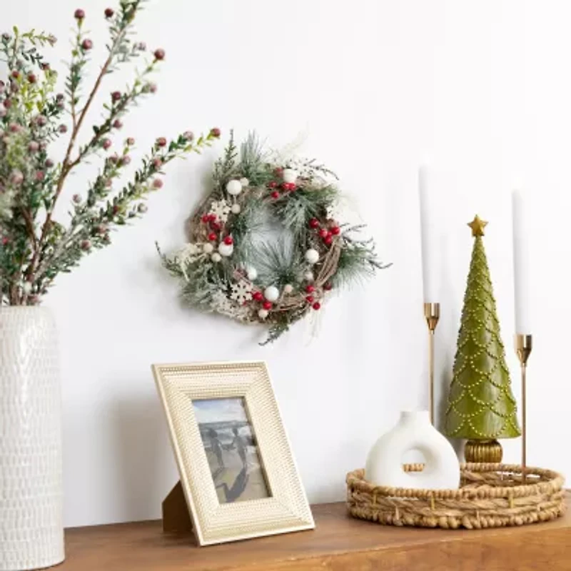 Northlight Frosted Pine And Berries Winter Foliage Unlit Wreath