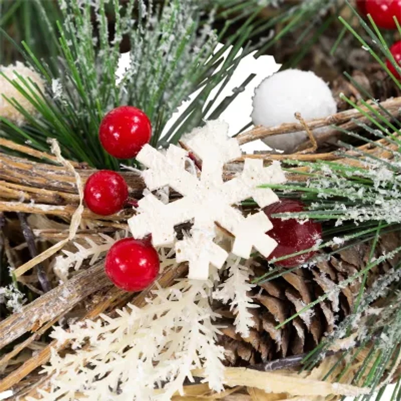 Northlight Frosted Pine And Berries Winter Foliage Unlit Wreath