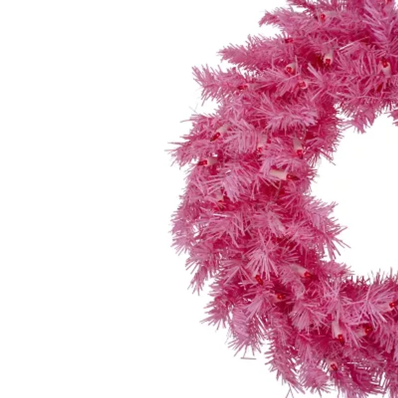 Northlight Pink Spruce With Lights Pre-Lit Wreath
