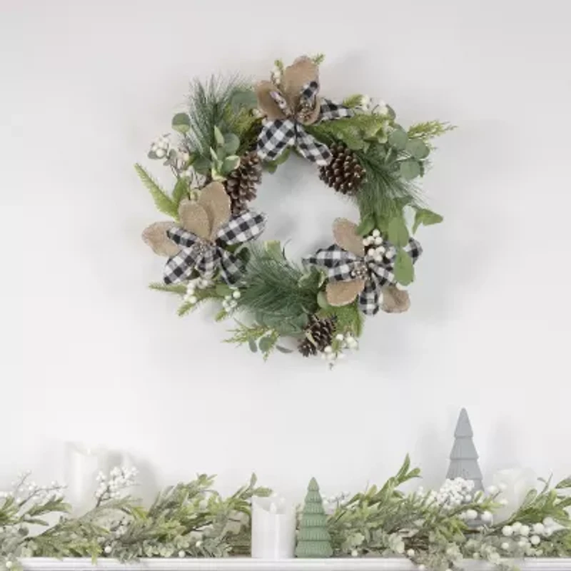 Northlight Magnolia And Frosted Pine Cones Unlit Wreath