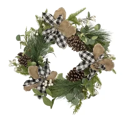 Northlight Magnolia And Frosted Pine Cones Unlit Wreath