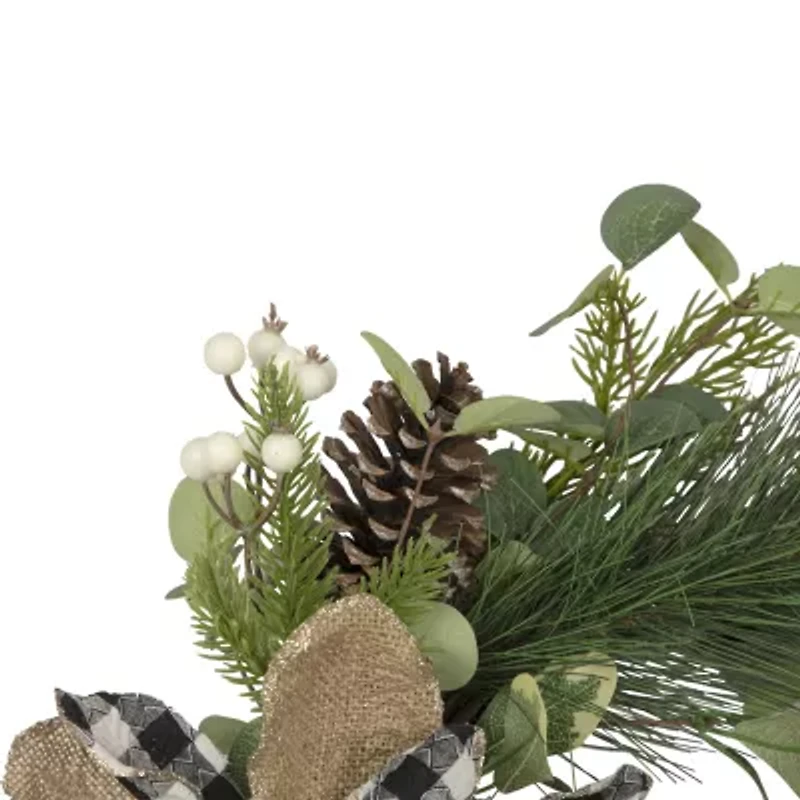 Northlight Magnolia And Frosted Pine Cones Unlit Wreath