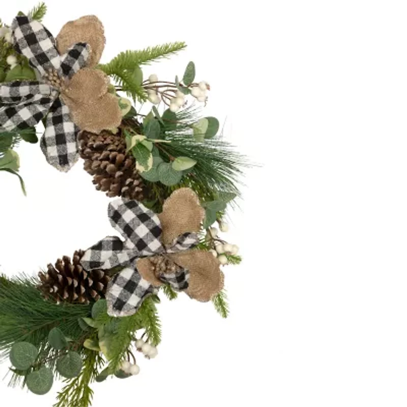 Northlight Magnolia And Frosted Pine Cones Unlit Wreath