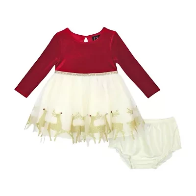 Lilt Baby Girls Long Sleeve Velvet A-Line Dress