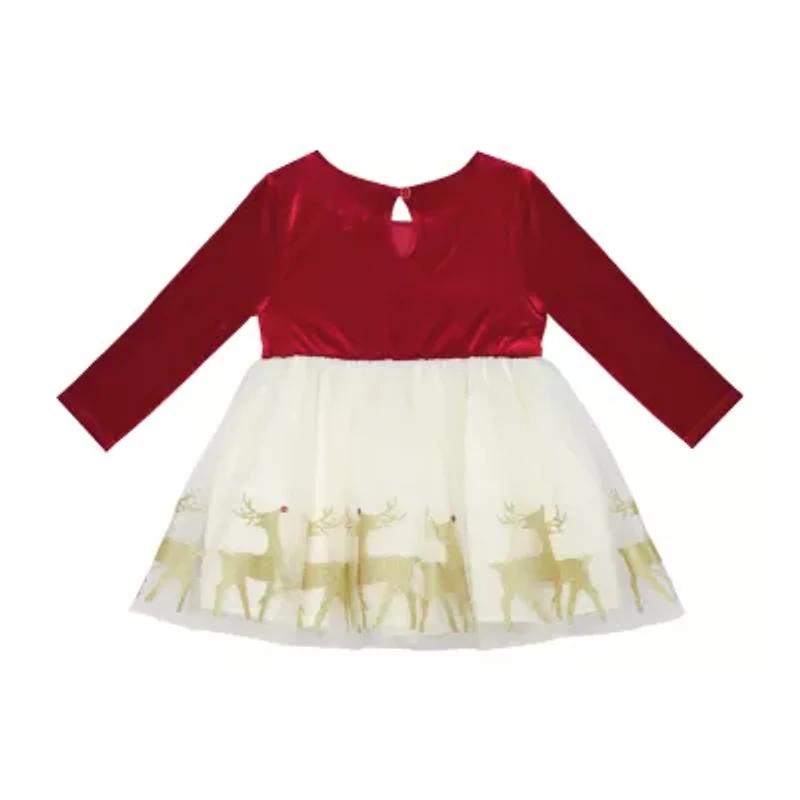 Lilt Baby Girls Long Sleeve Velvet A-Line Dress