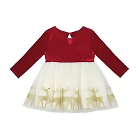 Lilt Baby Girls Long Sleeve Velvet A-Line Dress