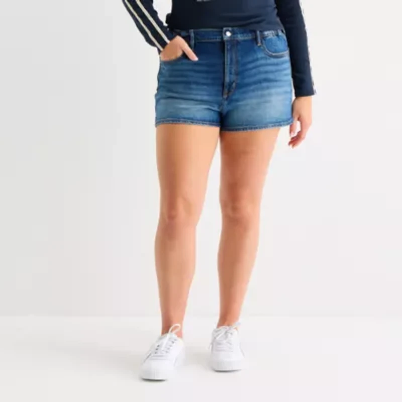 Arizona Womens High Rise Juniors Plus Denim Short