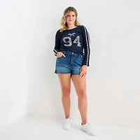 Arizona Womens High Rise Juniors Plus Denim Short